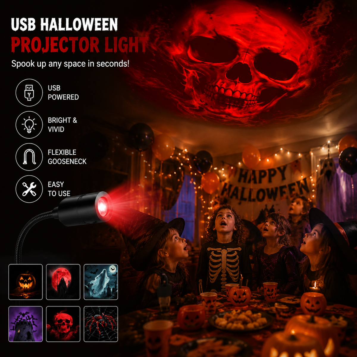 SpookLume™ HD Halloween-Projektor | 6 Gruselige Motive für Sofortige Halloween-Atmosphäre