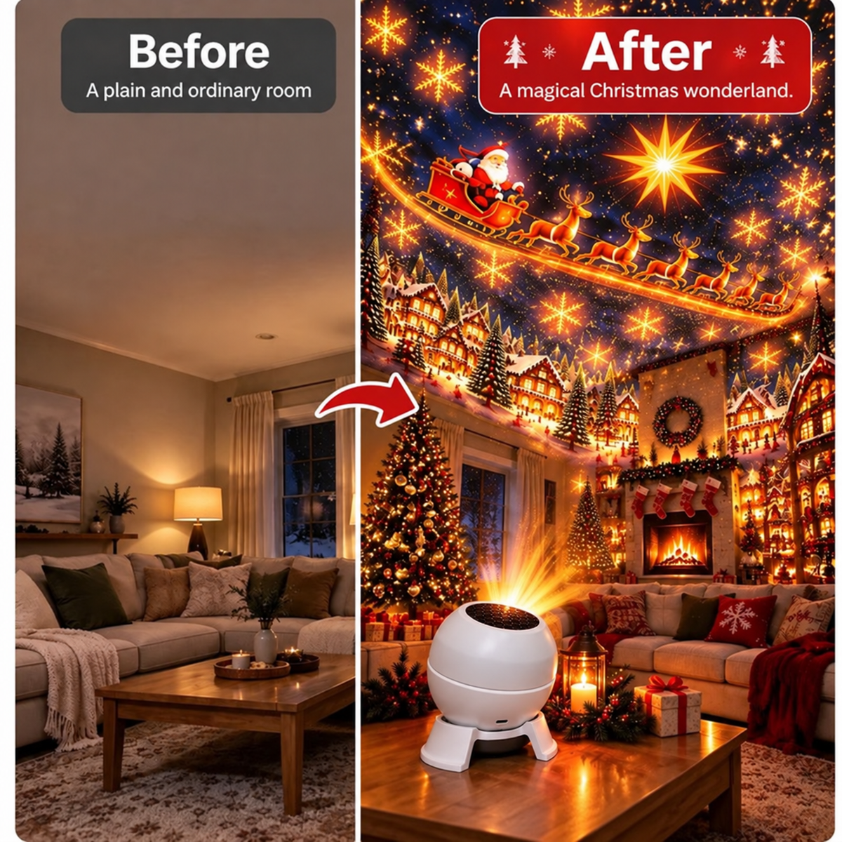 FestiGlow™ | Weihnachts-Projektionsnachtlicht – Wände & Decken in eine festliche Weihnachtswelt verwandeln