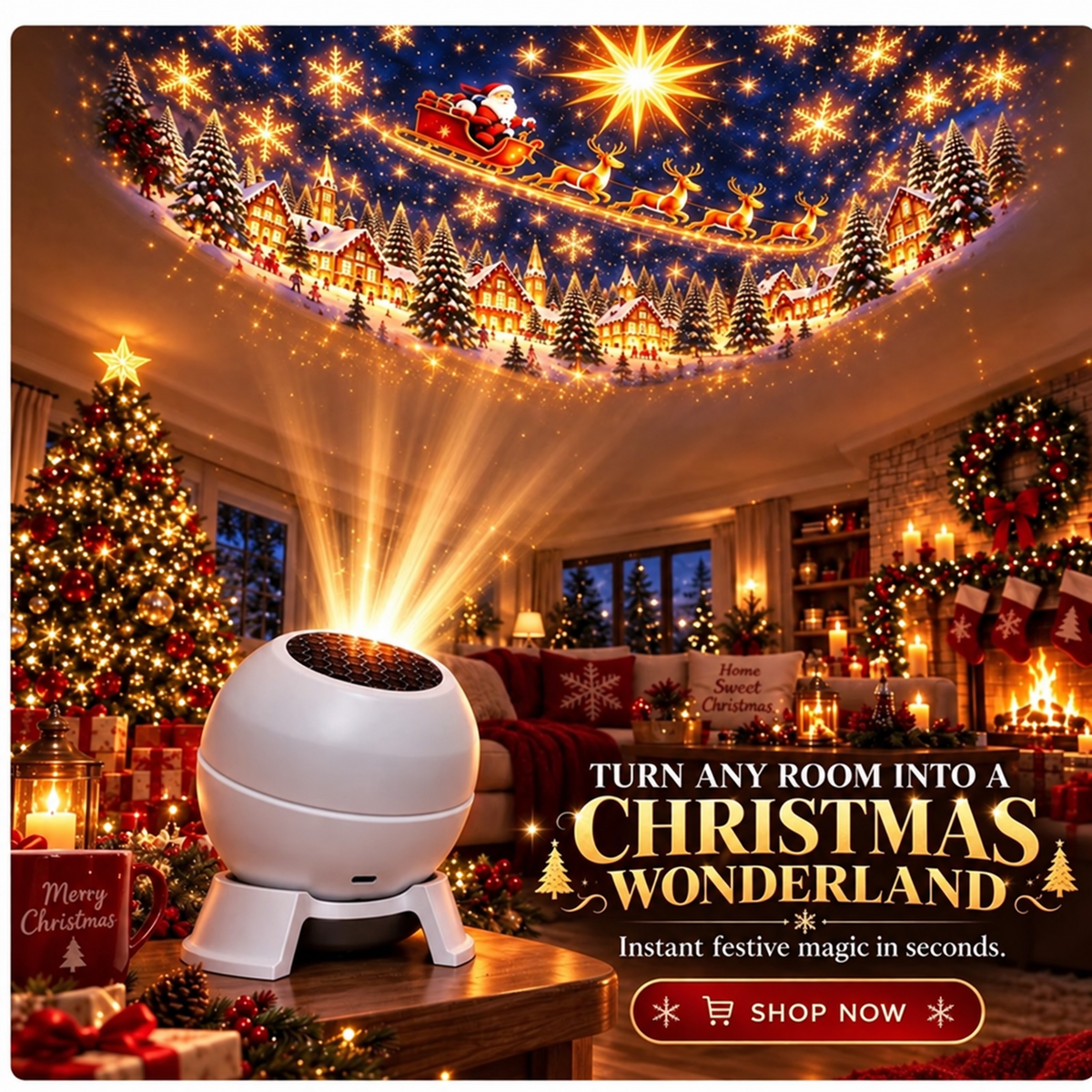 FestiGlow™ | Weihnachts-Projektionsnachtlicht – Wände & Decken in eine festliche Weihnachtswelt verwandeln